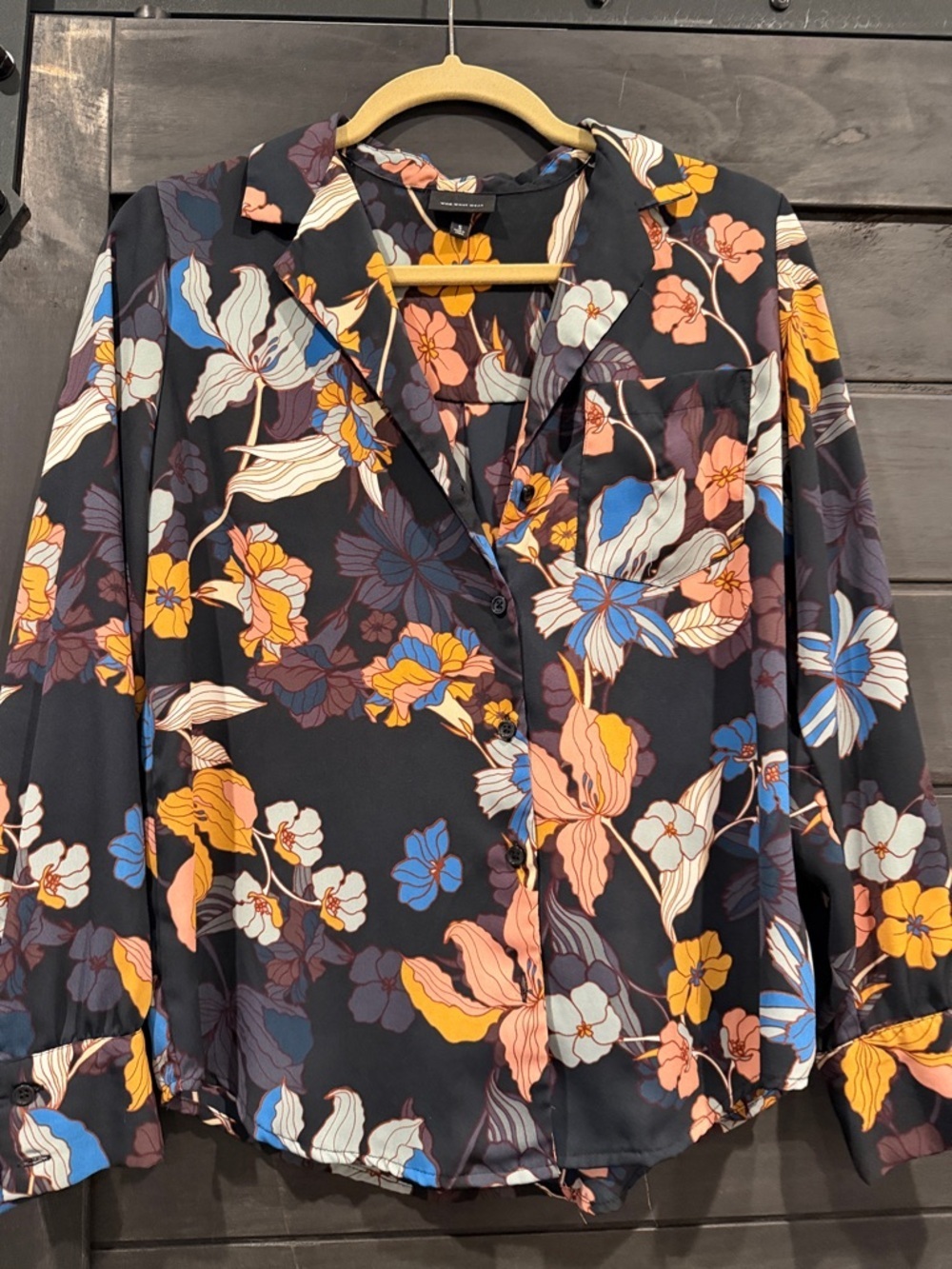 Who What Wear Black Floral Button-Front Blouse
